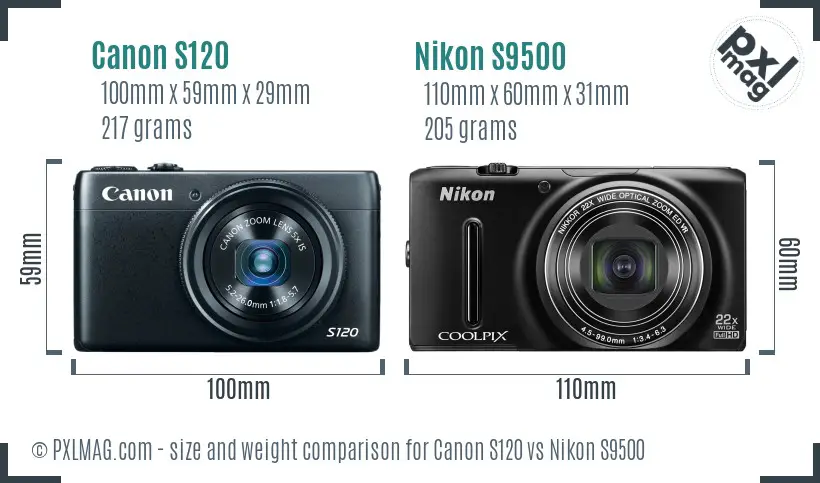 Canon S120 vs Nikon S9500 size comparison Canon S120 vs Nikon S9500 size comparison