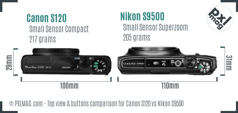 Canon S120 vs Nikon S9500 top view buttons comparison Canon S120 vs Nikon S9500 top view buttons comparison