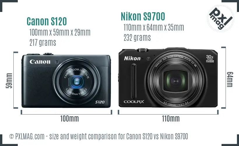 Canon S120 vs Nikon S9700 size comparison