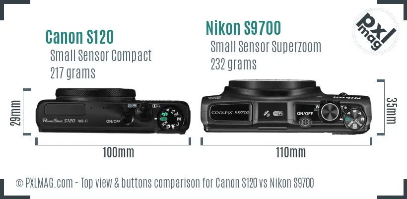 Canon S120 vs Nikon S9700 top view buttons comparison