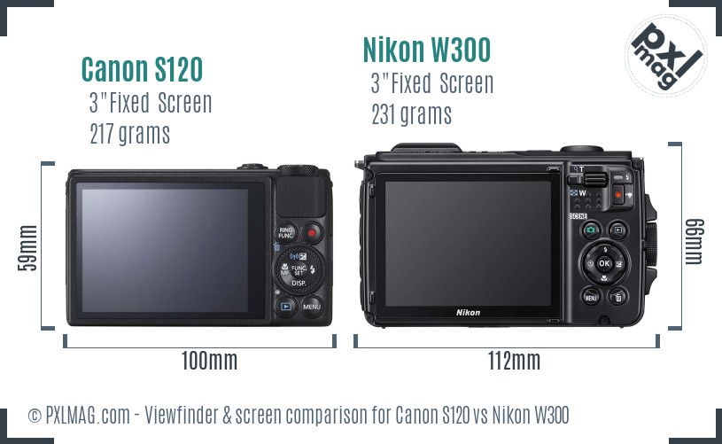 Canon S120 vs Nikon W300 Screen and Viewfinder comparison