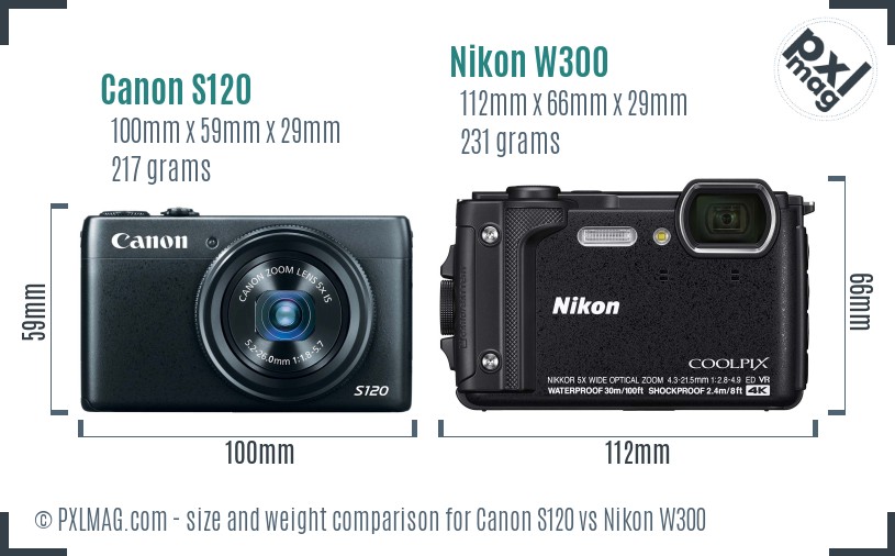 Canon S120 vs Nikon W300 size comparison