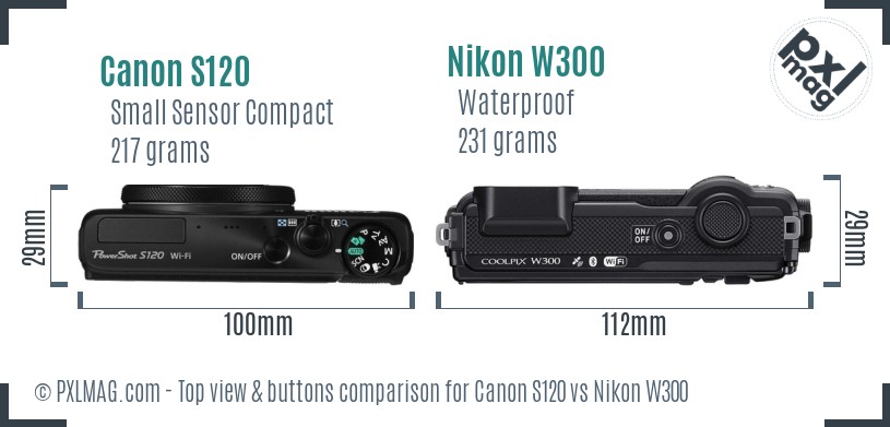 Canon S120 vs Nikon W300 top view buttons comparison