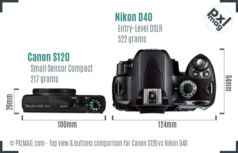 Canon S120 vs Nikon D40 top view buttons comparison