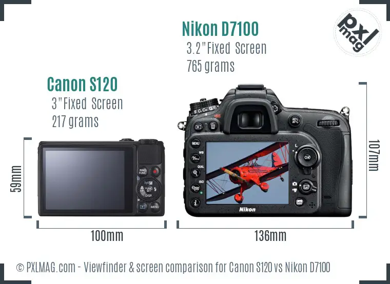 Canon S120 vs Nikon D7100 Screen and Viewfinder comparison