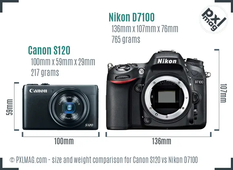 Canon S120 vs Nikon D7100 size comparison