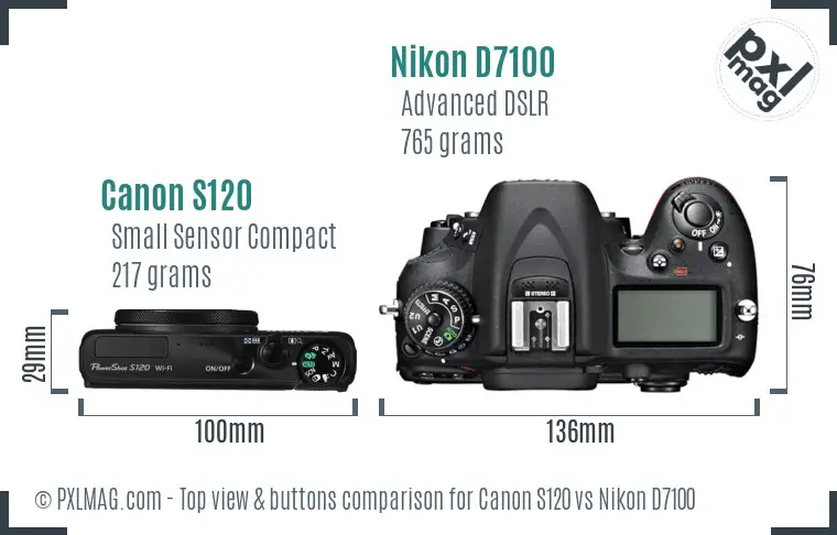 Canon S120 vs Nikon D7100 top view buttons comparison