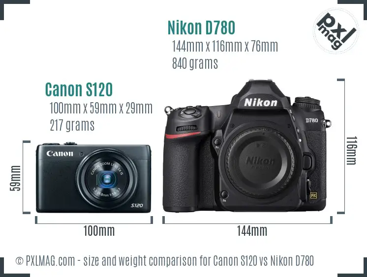 Canon S120 vs Nikon D780 size comparison