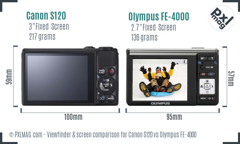 Canon S120 vs Olympus FE-4000 Screen and Viewfinder comparison