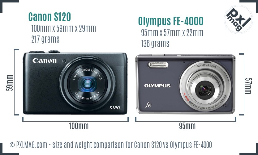 Canon S120 vs Olympus FE-4000 size comparison