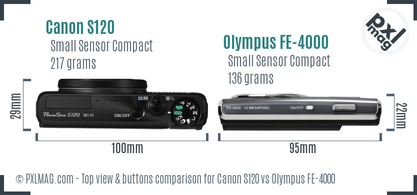 Canon S120 vs Olympus FE-4000 top view buttons comparison