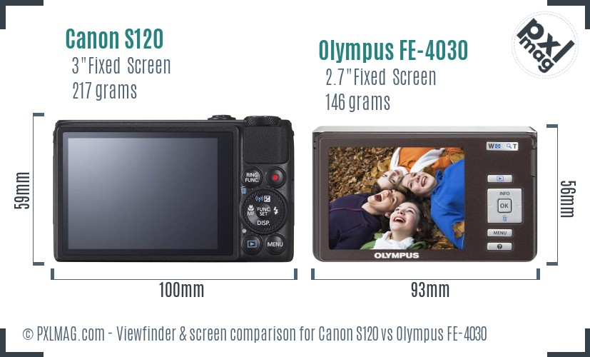 Canon S120 vs Olympus FE-4030 Screen and Viewfinder comparison