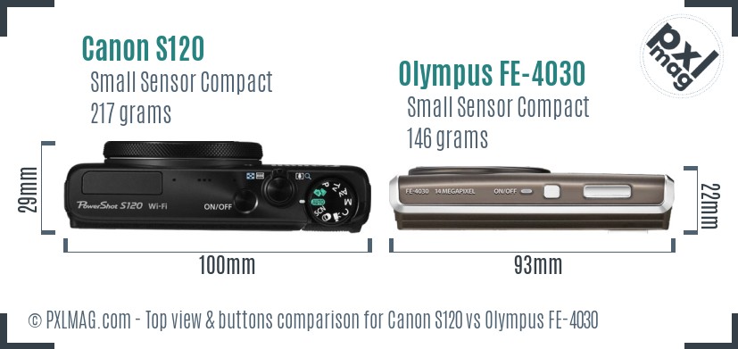 Canon S120 vs Olympus FE-4030 top view buttons comparison