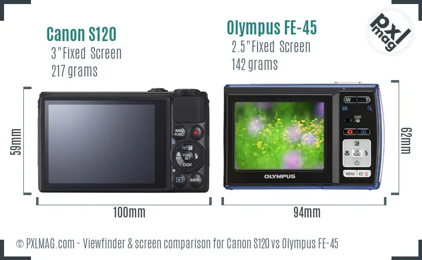 Canon S120 vs Olympus FE-45 Screen and Viewfinder comparison