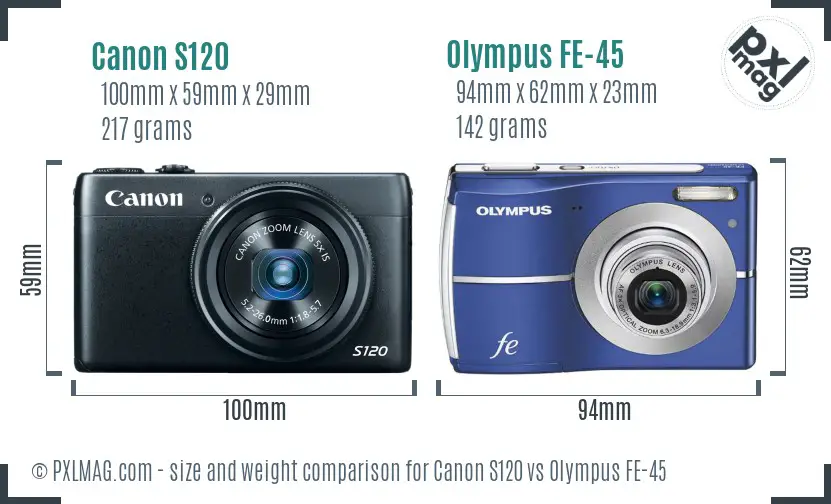 Canon S120 vs Olympus FE-45 size comparison