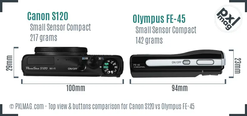 Canon S120 vs Olympus FE-45 top view buttons comparison