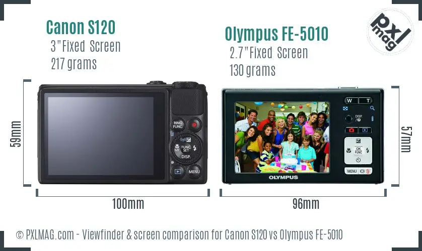 Canon S120 vs Olympus FE-5010 Screen and Viewfinder comparison