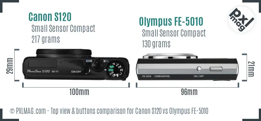 Canon S120 vs Olympus FE-5010 top view buttons comparison