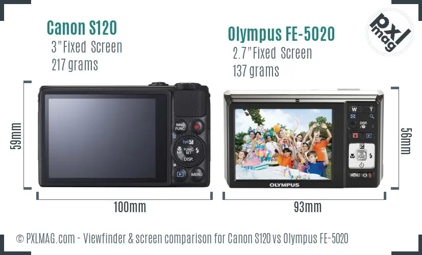 Canon S120 vs Olympus FE-5020 Screen and Viewfinder comparison