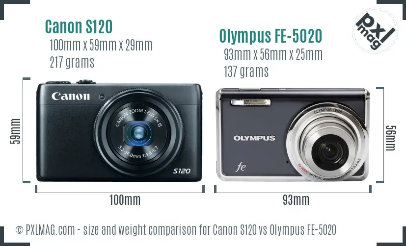 Canon S120 vs Olympus FE-5020 size comparison