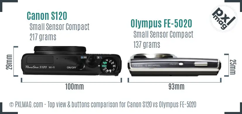 Canon S120 vs Olympus FE-5020 top view buttons comparison