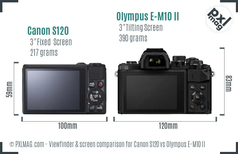 Canon S120 vs Olympus E-M10 II Screen and Viewfinder comparison