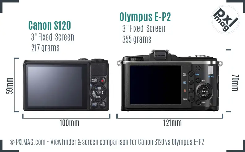 Canon S120 vs Olympus E-P2 Screen and Viewfinder comparison