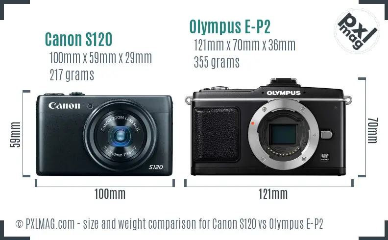 Canon S120 vs Olympus E-P2 size comparison