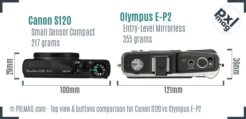 Canon S120 vs Olympus E-P2 top view buttons comparison
