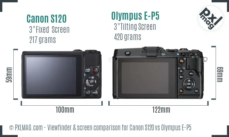 Canon S120 vs Olympus E-P5 Screen and Viewfinder comparison