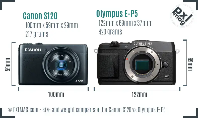 Canon S120 vs Olympus E-P5 size comparison