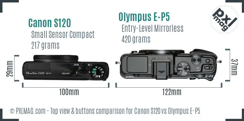 Canon S120 vs Olympus E-P5 top view buttons comparison