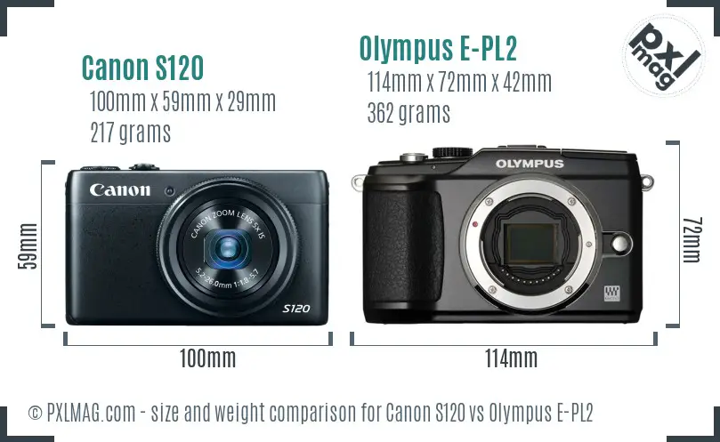 Canon S120 vs Olympus E-PL2 size comparison