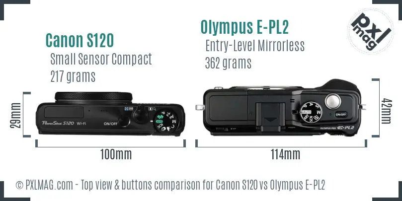 Canon S120 vs Olympus E-PL2 top view buttons comparison
