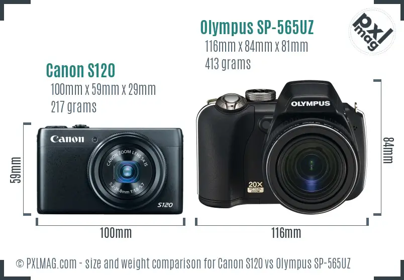 Canon S120 vs Olympus SP-565UZ size comparison Canon S120 vs Olympus SP-565UZ size comparison