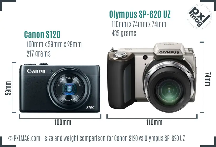 Canon S120 vs Olympus SP-620 UZ size comparison Canon S120 vs Olympus SP-620 UZ size comparison