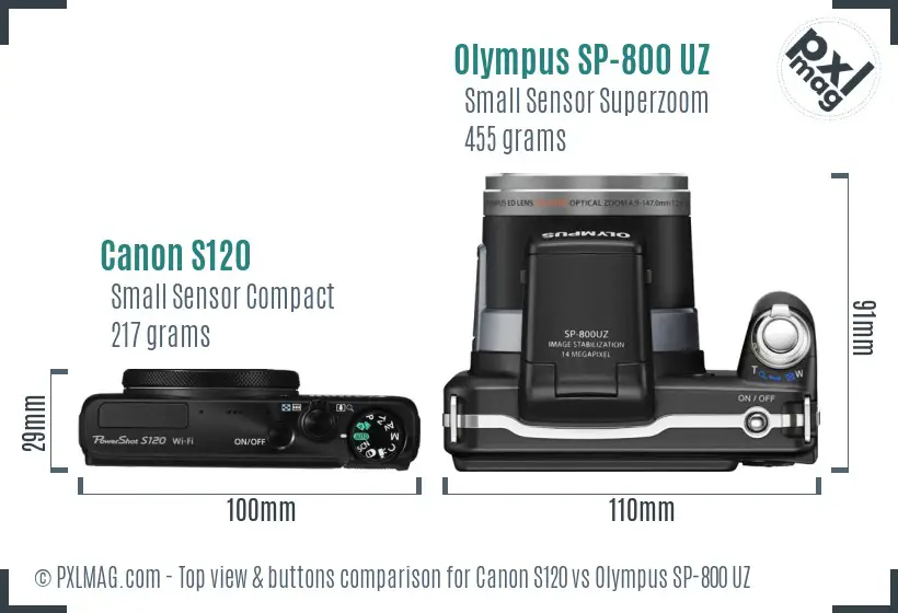 Canon S120 vs Olympus SP-800 UZ top view buttons comparison Canon S120 vs Olympus SP-800 UZ top view buttons comparison