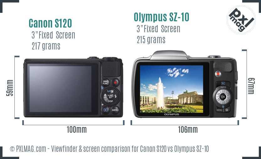 Canon S120 vs Olympus SZ-10 Screen and Viewfinder comparison