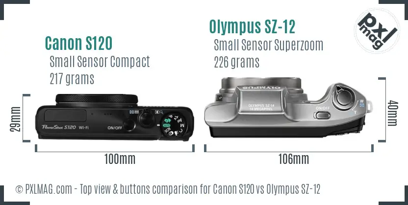 Canon S120 vs Olympus SZ-12 top view buttons comparison