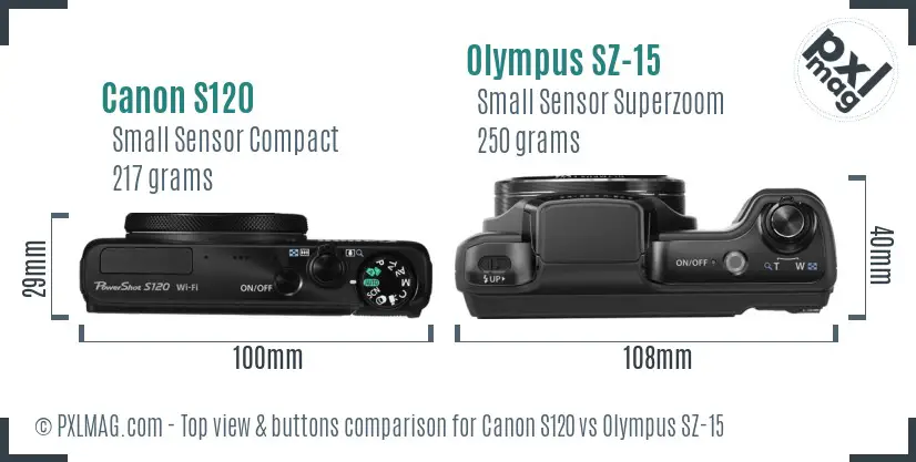 Canon S120 vs Olympus SZ-15 top view buttons comparison