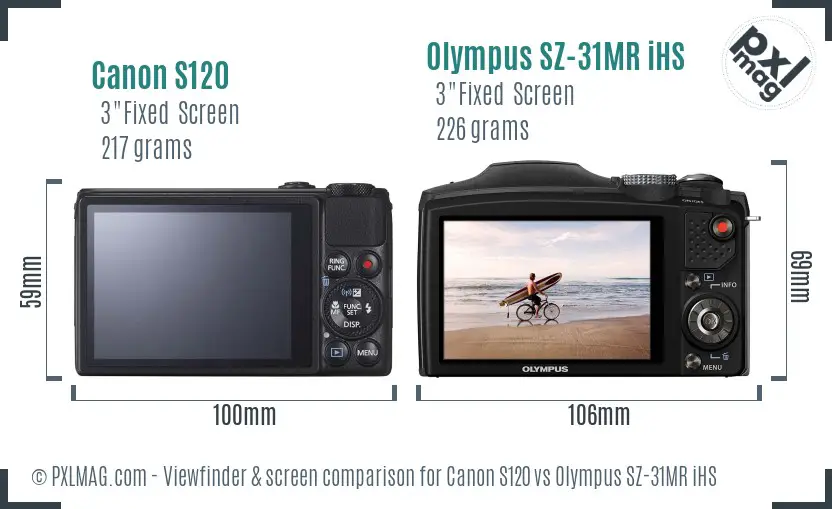 Canon S120 vs Olympus SZ-31MR iHS Screen and Viewfinder comparison