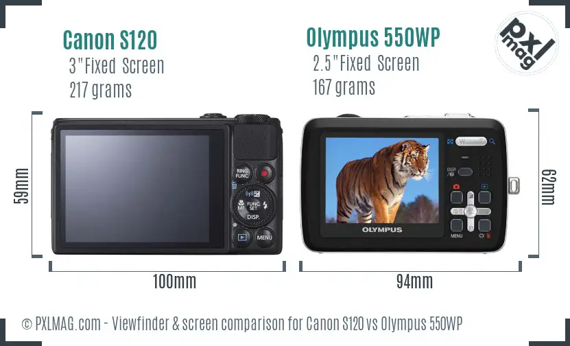Canon S120 vs Olympus 550WP Screen and Viewfinder comparison