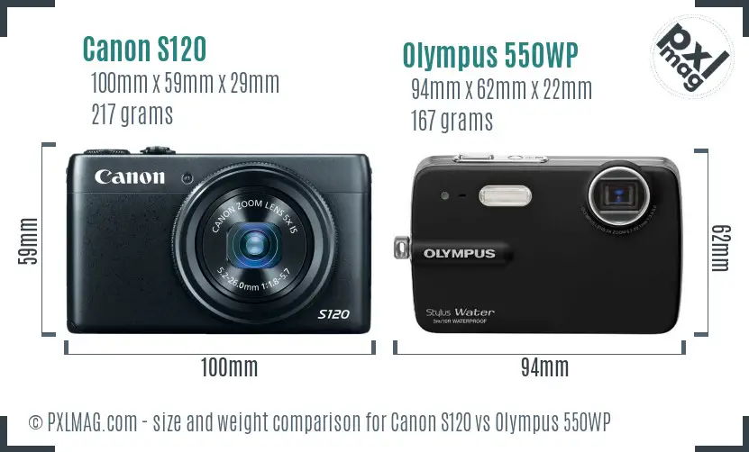 Canon S120 vs Olympus 550WP size comparison