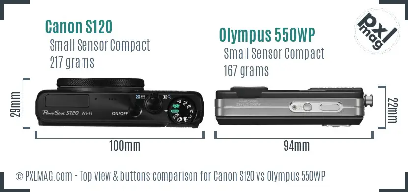 Canon S120 vs Olympus 550WP top view buttons comparison