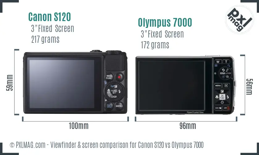Canon S120 vs Olympus 7000 Screen and Viewfinder comparison