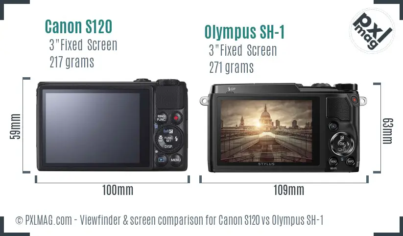 Canon S120 vs Olympus SH-1 Screen and Viewfinder comparison