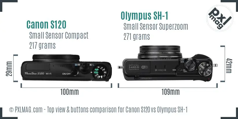 Canon S120 vs Olympus SH-1 top view buttons comparison