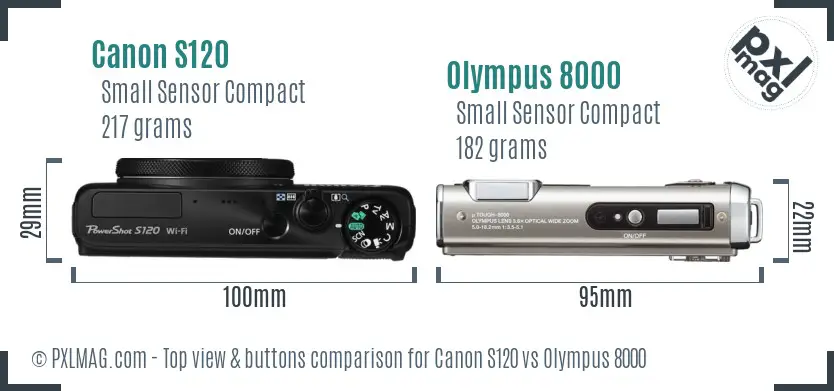 Canon S120 vs Olympus 8000 top view buttons comparison