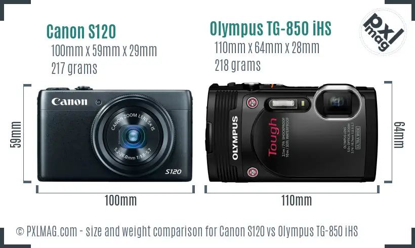 Canon S120 vs Olympus TG-850 iHS size comparison