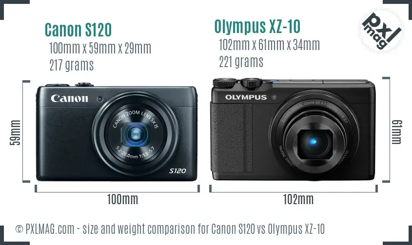 Canon S120 vs Olympus XZ-10 size comparison Canon S120 vs Olympus XZ-10 size comparison
